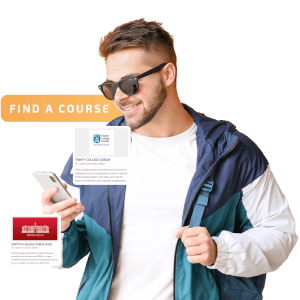 young male student browsing post grad courses on his phone