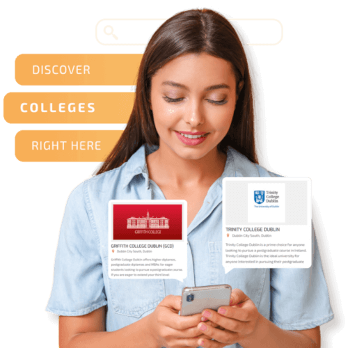 young female student browsing postgrad courses on her phone