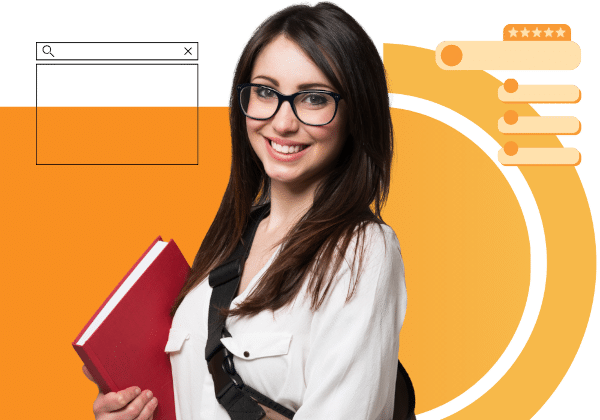 female student smiling and holding her book